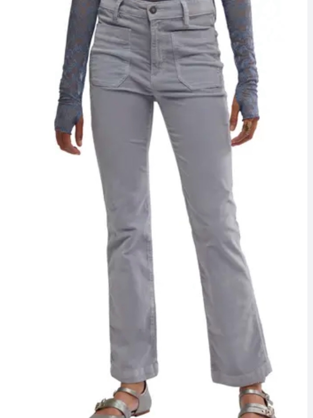 Free People High Time kick corduroy flare pants in pearl grey